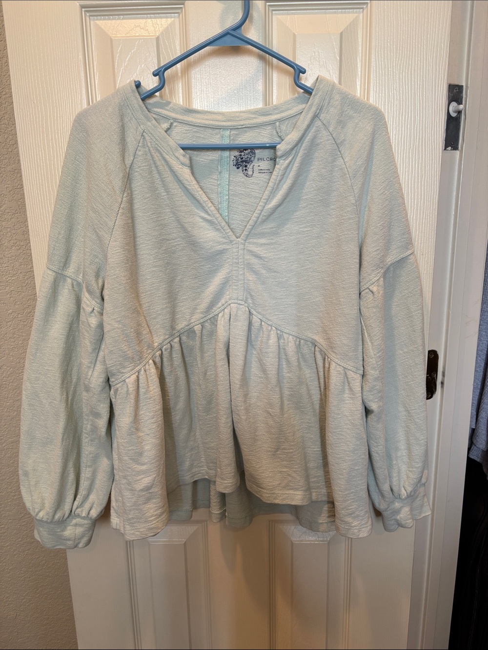Pilcro Anthropologie Mint Green Long Sleeve Babydoll Peplum Top Medium